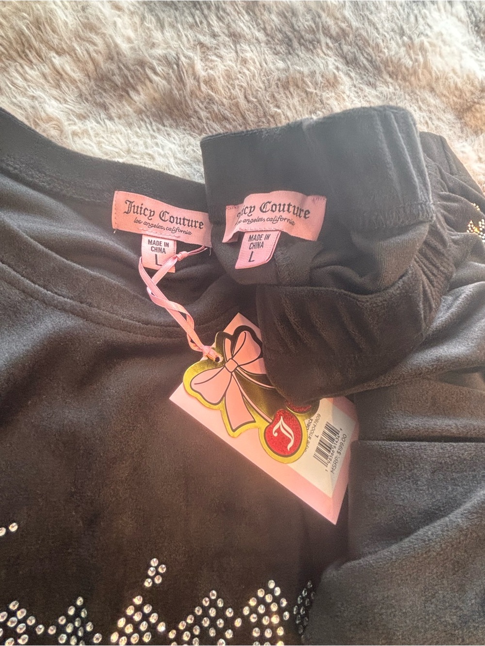 NWT Juicy Couture Black Velour lounge Set with Rhinestone Logo - Picture 3 of 5